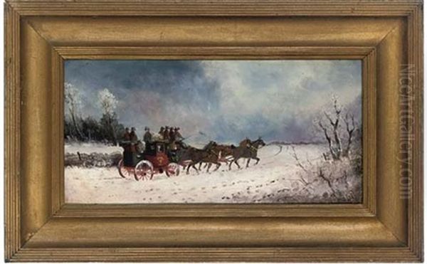 A Stagecoach On A Summer's Evening (+ A Stagecoach In Winter; Pair) Oil Painting by Philip H. Rideout