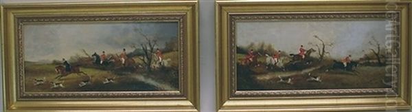 Hunting Scene (+ Another; Pair) Oil Painting by Philip H. Rideout