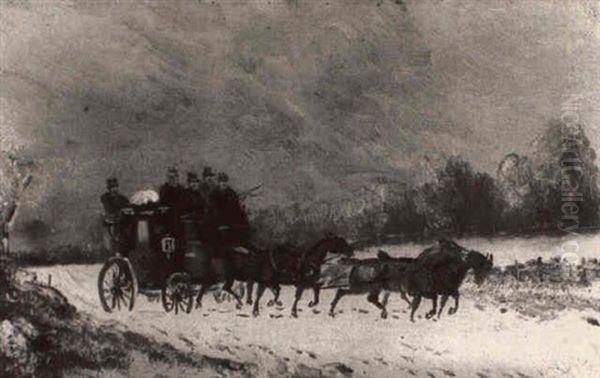 Rushing Coaches In The Snow Oil Painting by Philip H. Rideout