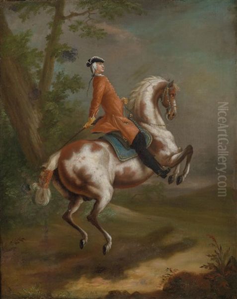 Ein Reiter Auf Einem Pferd In Der Levade Oil Painting by Johann Elias Ridinger