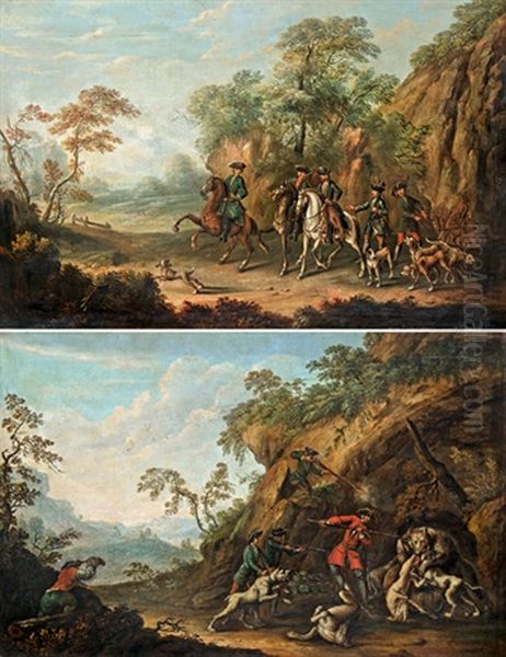 Vadaszjelenet - Parkep (pair) Oil Painting by Johann Elias Ridinger