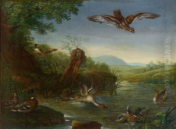 Stockenten Am Teich Oil Painting by Johann Elias Ridinger