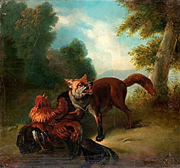 Landskap Med Rav Och Tupp I Strid Oil Painting by Johann Elias Ridinger