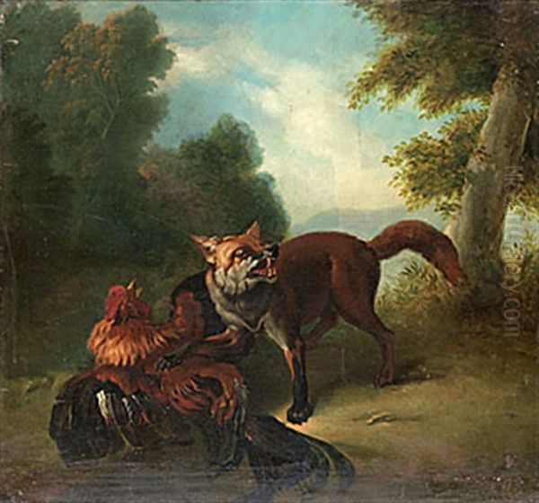 Landskap Med Rav Och Tupp I Strid Oil Painting by Johann Elias Ridinger