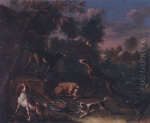 Jagdhunde Mit Fasan Oil Painting by Johann Elias Ridinger