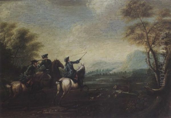 A Hunting Scene Oil Painting by Johann Elias Ridinger