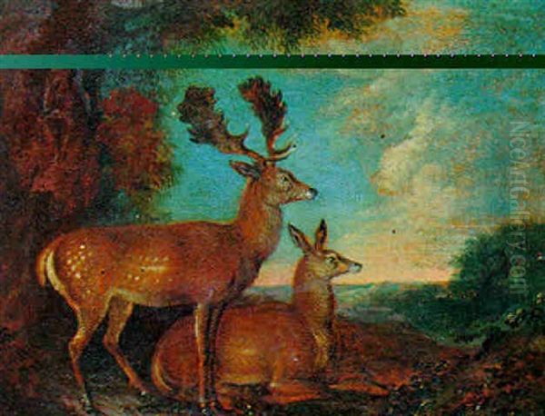 Cerf Et Biche Oil Painting by Johann Elias Ridinger