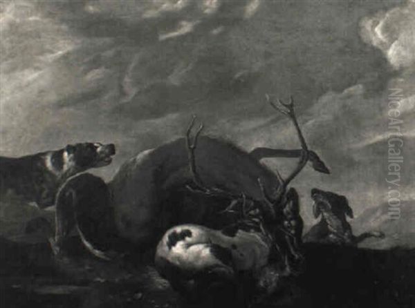 Hirschjagd Oil Painting by Johann Elias Ridinger