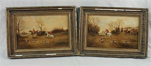 Hunt Scene (+ Another; Pair) Oil Painting by Phillip H. Ridout