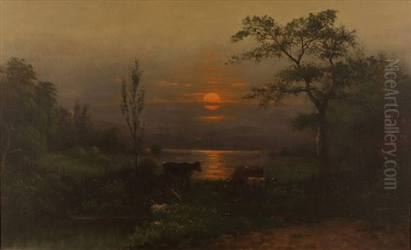 Summer Evening In Long Island Oil Painting by George Riecke