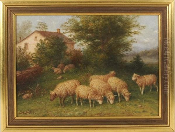 Sheep Grazing Oil Painting by George Riecke