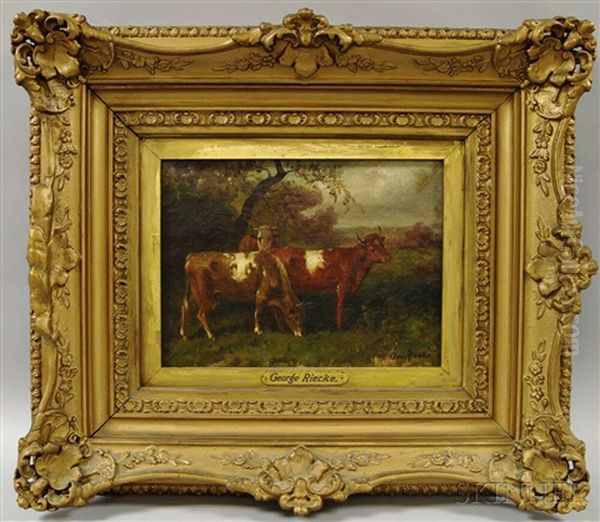 Cows Beneath A Shady Tree Oil Painting by George Riecke