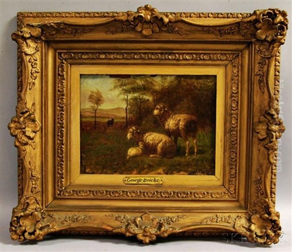 Sheep In Landscape Oil Painting by George Riecke