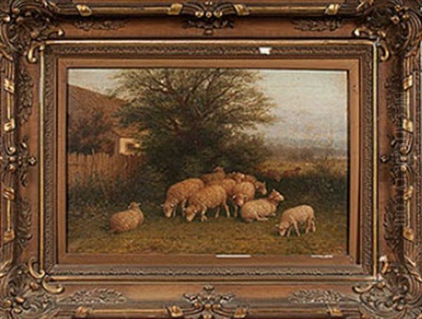 Landscape With Sheep Oil Painting by George Riecke