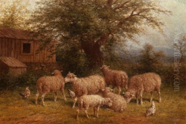 Barnyard With Sheep Oil Painting by George Riecke