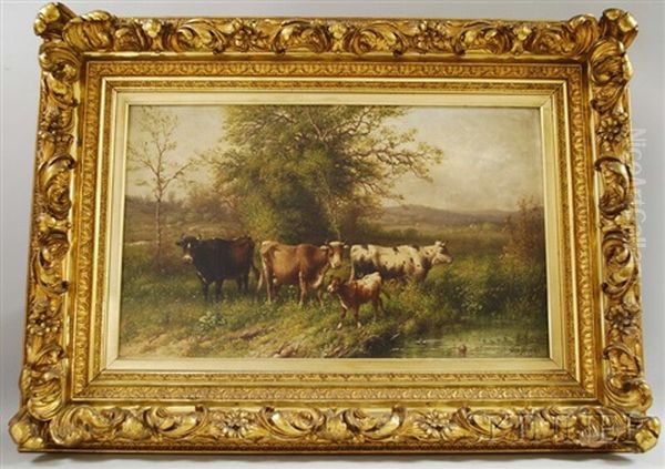 Cows Watering Oil Painting by George Riecke