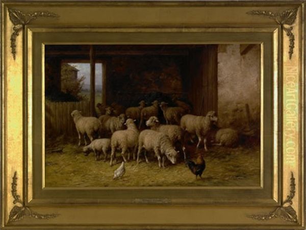 Barn Scene With Sheep Oil Painting by George Riecke