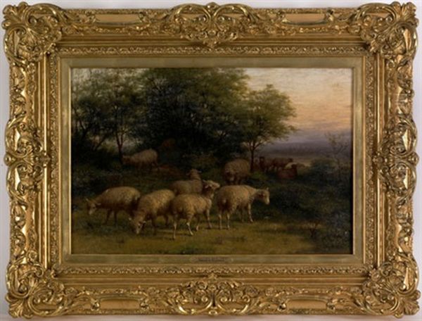 Landscape With Sheep Oil Painting by George Riecke