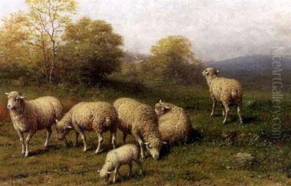 Sheep Grazing Oil Painting by George Riecke