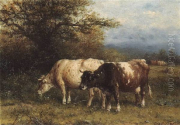 Zwei Kuhe Auf Der Weide Oil Painting by George Riecke