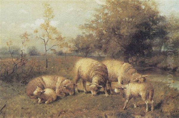 Sheep In A Landscape Oil Painting by George Riecke