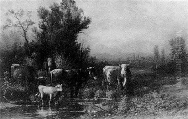 Cows By The River Oil Painting by George Riecke