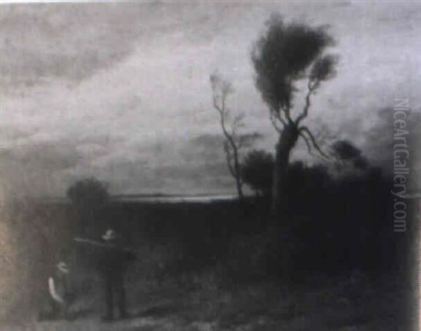 Landscape Near New Orleans With Figures Around A Fire Oil Painting by George Riecke