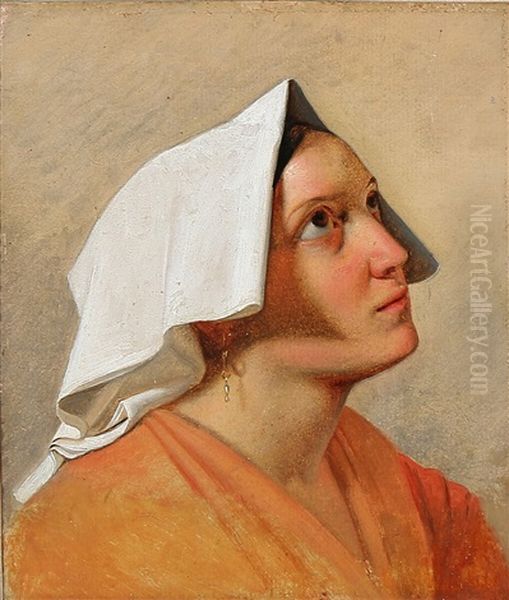 An Italian Woman Oil Painting by August Heinrich Riedel