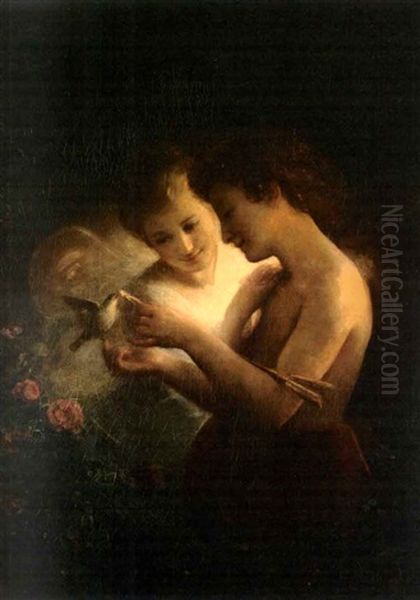 Cupid And Psyche Oil Painting by August Heinrich Riedel