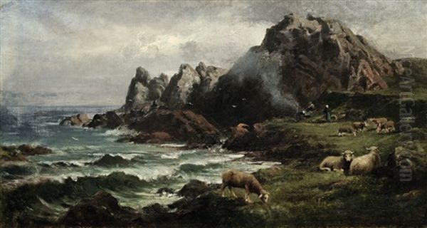 Schafherde An Felsiger Kuste Oil Painting by Wilhelm Riedel