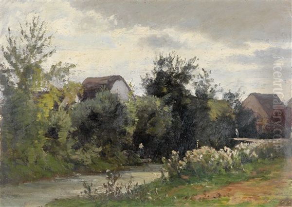 Kleine Flusslandschaft In Frankreich by Wilhelm Riedel