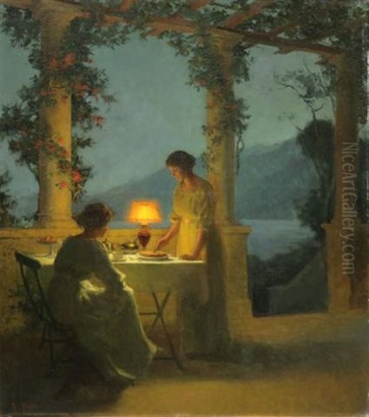 Le Soir Sur La Terrasse Oil Painting by Marcel Rieder