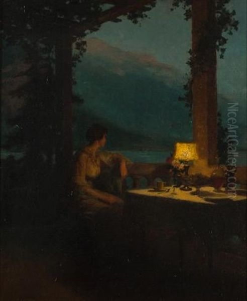 After Dinner On The Terrace Oil Painting by Marcel Rieder