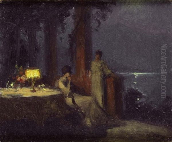 Jeune Femme Au Bord D'un Lac Oil Painting by Marcel Rieder