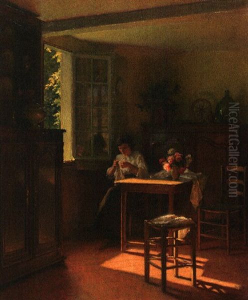 Stickende Frau Am Tisch Oil Painting by Marcel Rieder