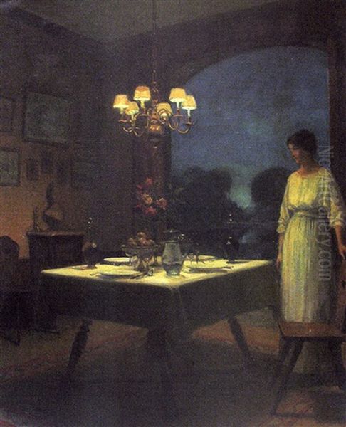 La Table Dressee Le Soir Oil Painting by Marcel Rieder