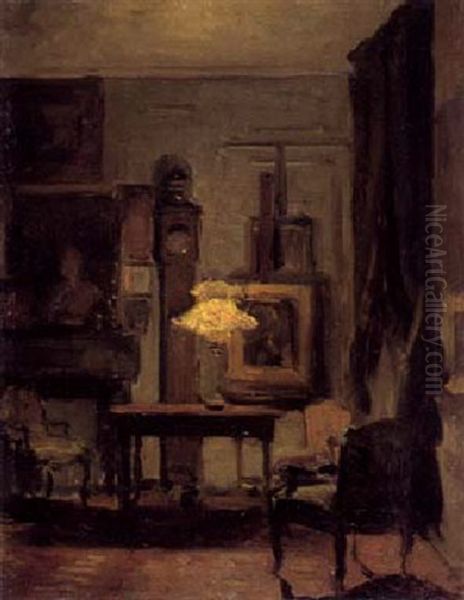 Salon Des Kunstlers Bei Lampenlicht Oil Painting by Marcel Rieder