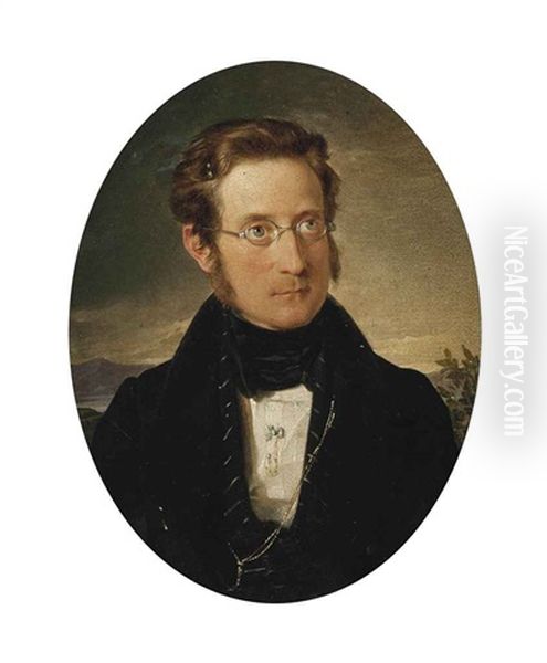 Portrait Of A Gentleman, Bust-length, In A Black Coat Oil Painting by Wilhelm August Rieder