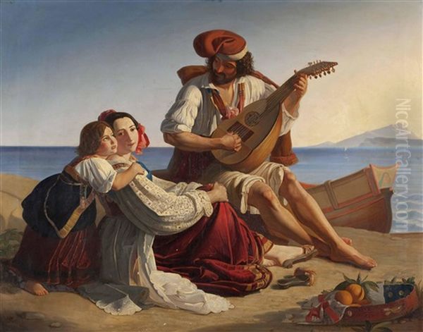 Mandolinenspieler Oil Painting by August Riedl