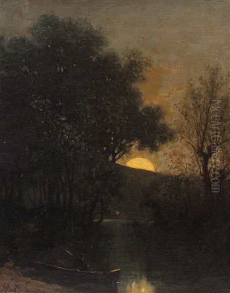 Angler Bei Nacht Oil Painting by Franz Xaver Von Riedmuller