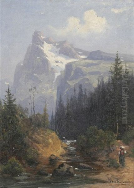 Gebirgsbach In Den Osterreichischen Alpen Oil Painting by Franz Xaver Von Riedmuller