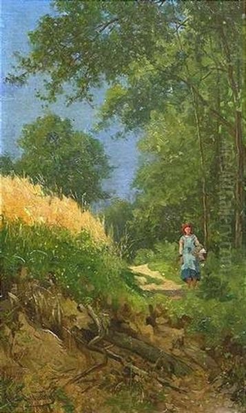 Bauerin Am Wegrand Oil Painting by Franz Xaver Von Riedmuller