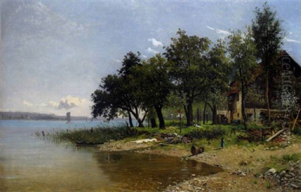 Sonniger Tag Am See Oil Painting by Franz Xaver Von Riedmuller