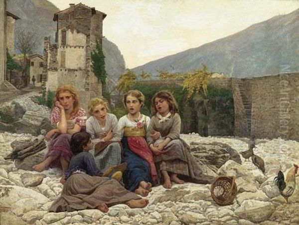 Le Ragazze Che Cantano. Um 1878. Oil Painting by Noe Bordignon