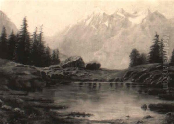 Morgendlicher Gebirgssee In Tirol Oil Painting by Wilhelm Ludwig Friedrich Riefstahl