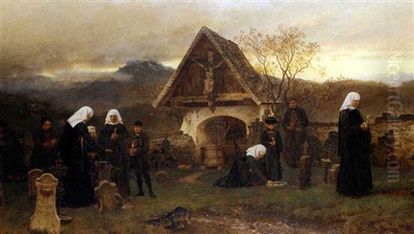 Am Allerseelentage Auf Dem Friedhofe Zu Egg Im Bregenzer Walde Oil Painting by Wilhelm Ludwig Friedrich Riefstahl