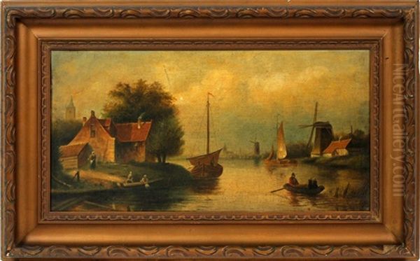 Dutch Inlet Scene Oil Painting by Nicolaas Riegen