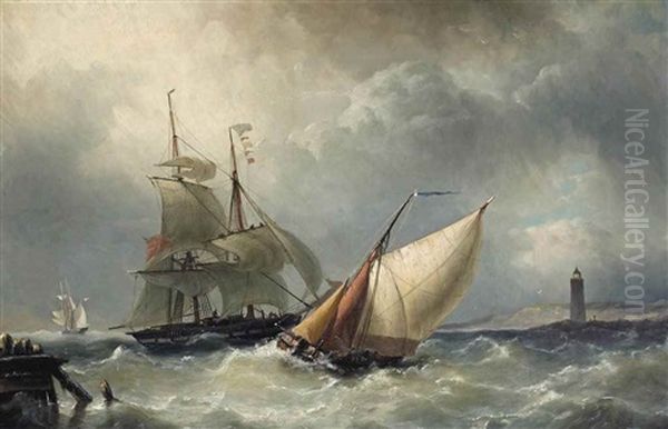 A Two-master Entering The Harbour Oil Painting by Nicolaas Riegen