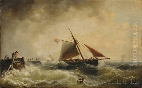 Ketch In A Blustery Wind Oil Painting by Nicolaas Riegen