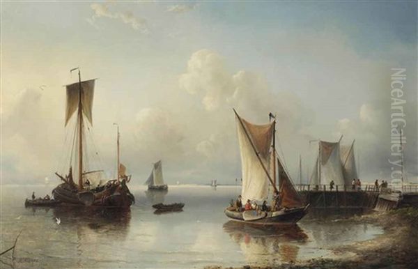 Shipping Near The Shore Oil Painting by Nicolaas Riegen